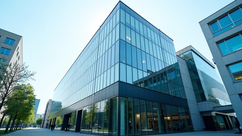 Große Fenster eines modernen Finanzgebäudes mit Glas und Stahlrahmen